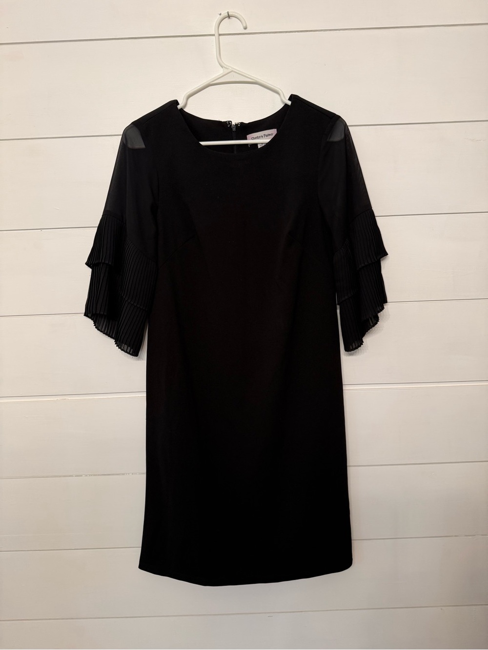 Shelby & Palmer Black Pleated Flounce Sleeve Dress